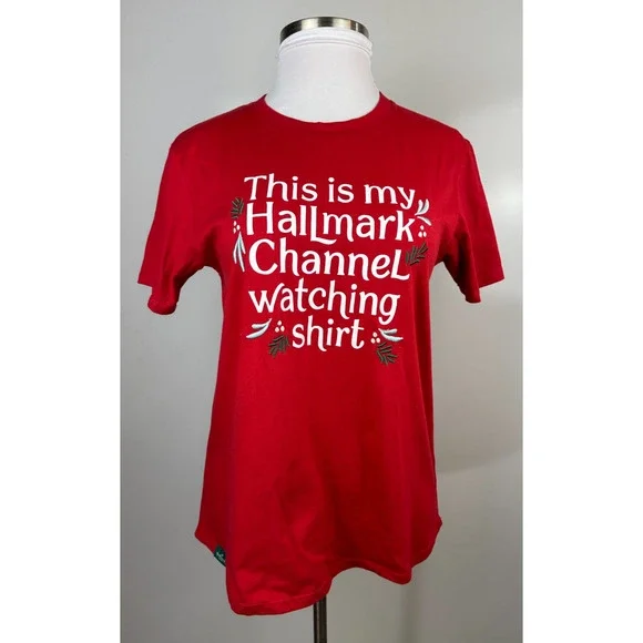 ✨2/$20 Hallmark Embroidered Red Holiday Festive Movie Watching Cotton T-Shirt XL - Picture 3 of 10